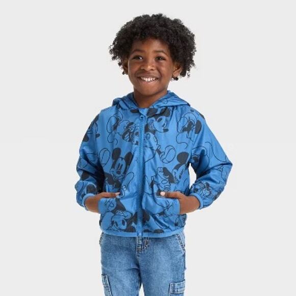 Disney Mickey Mouse Lightweight Jacket Spring Blue NEW Boys 3T Hooded NEW - Picture 1 of 7